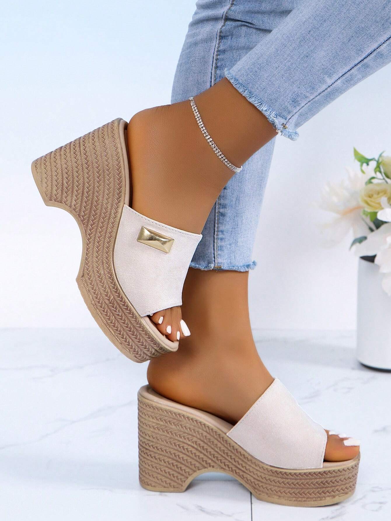 Elegant Platform Wedge Slides