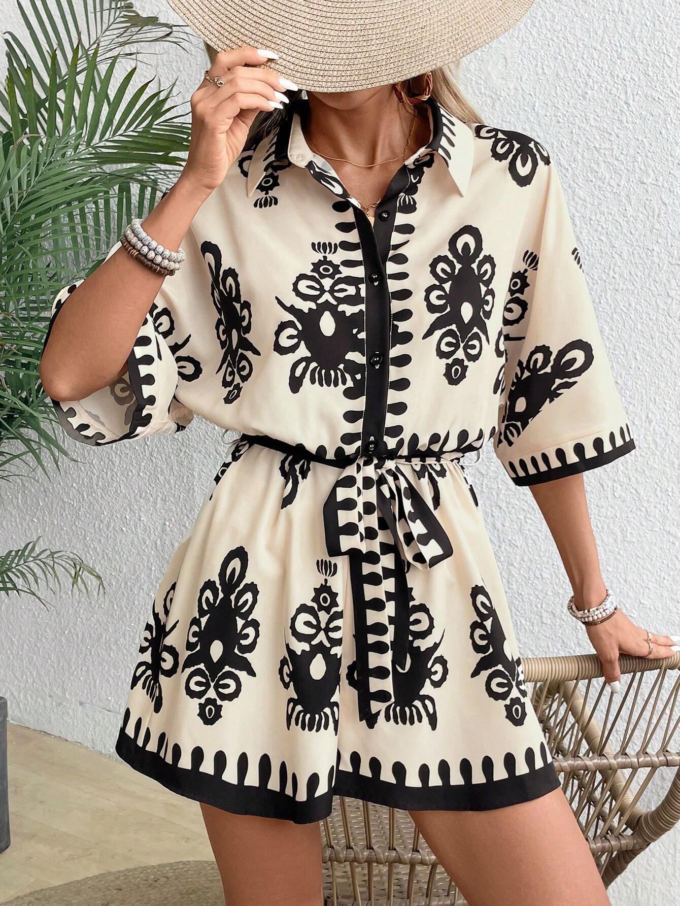 Tribal Print Shirt Romper