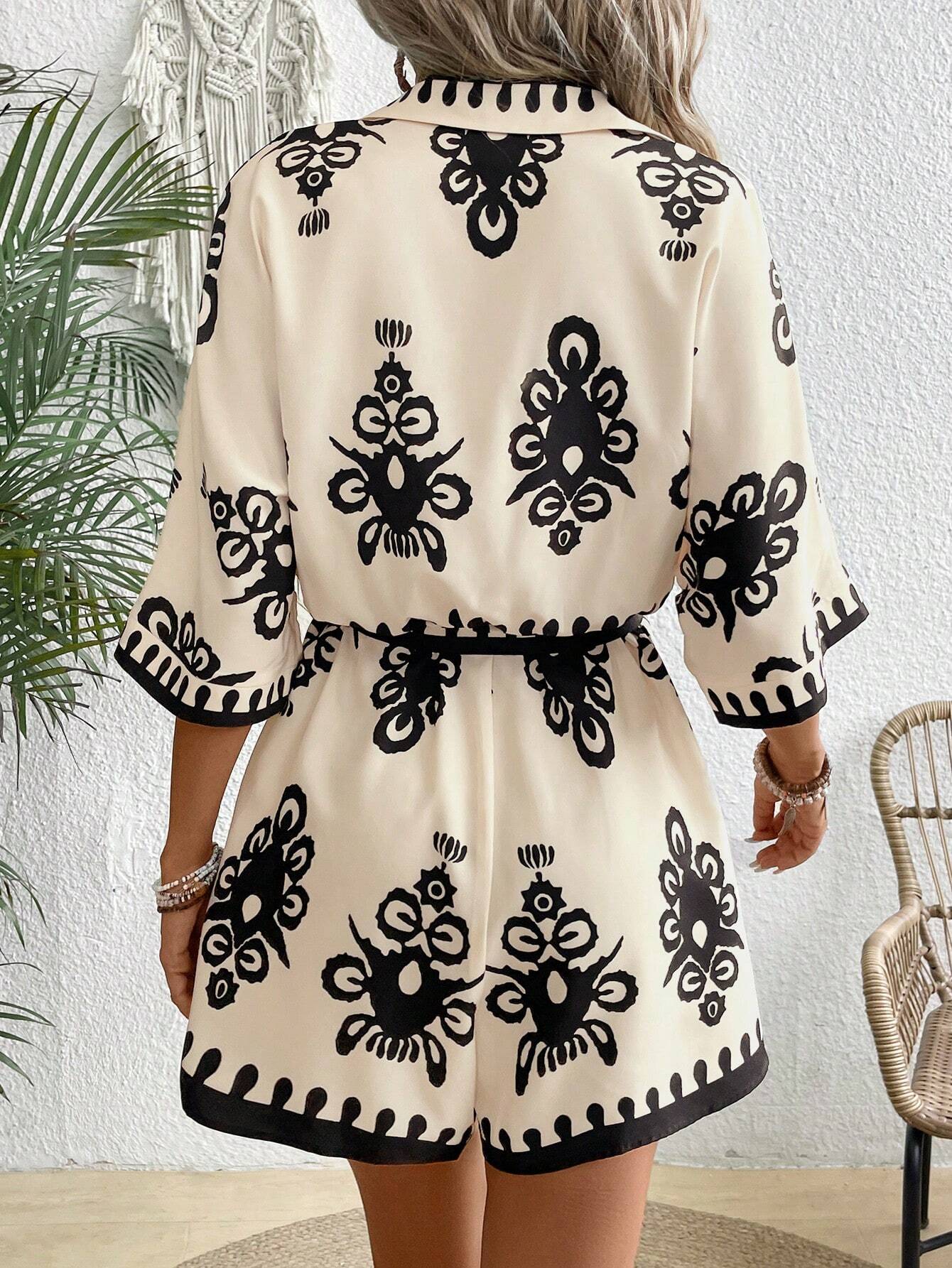 Tribal Print Shirt Romper