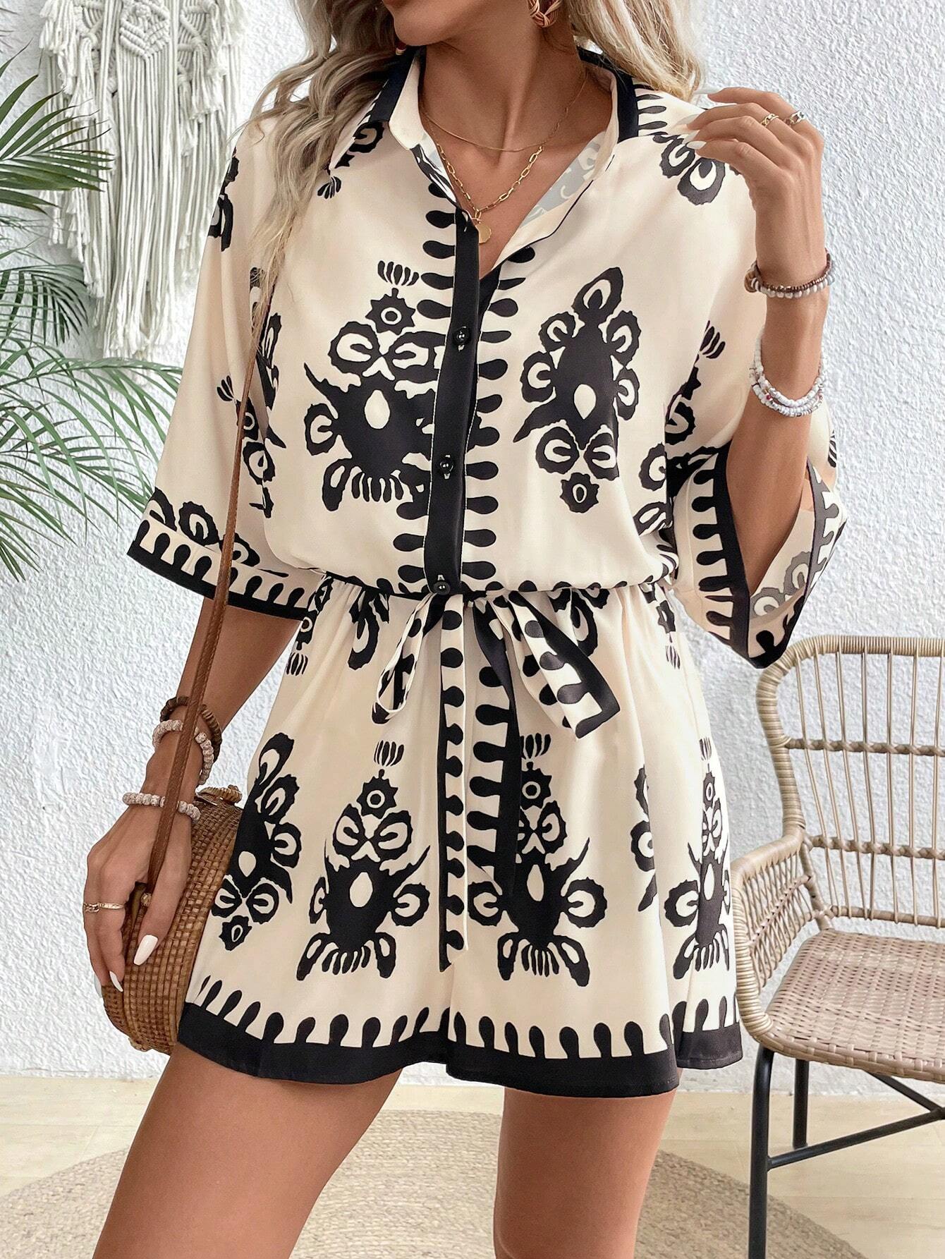 Tribal Print Shirt Romper