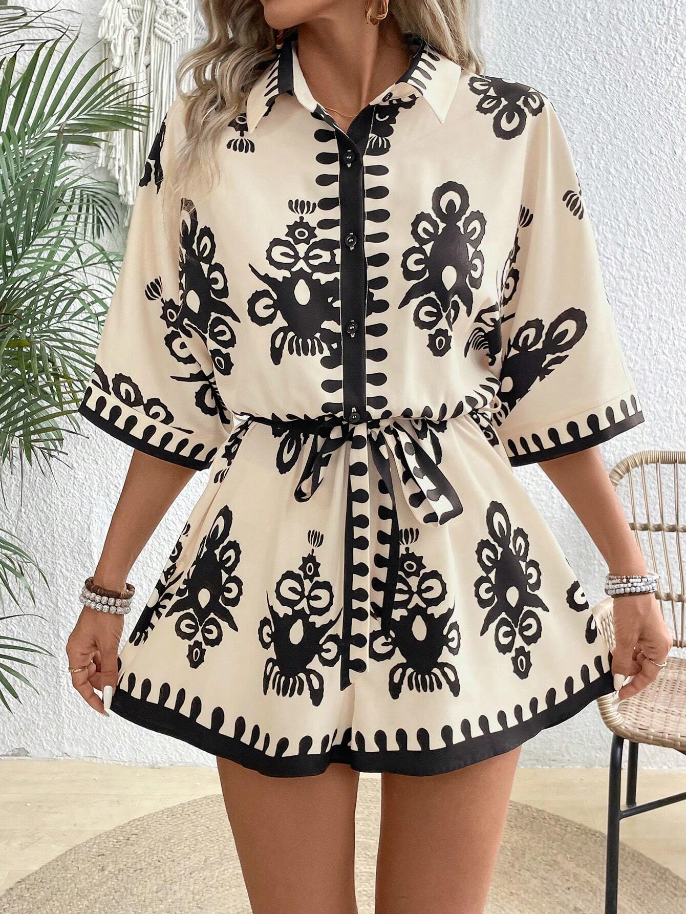 Tribal Print Shirt Romper