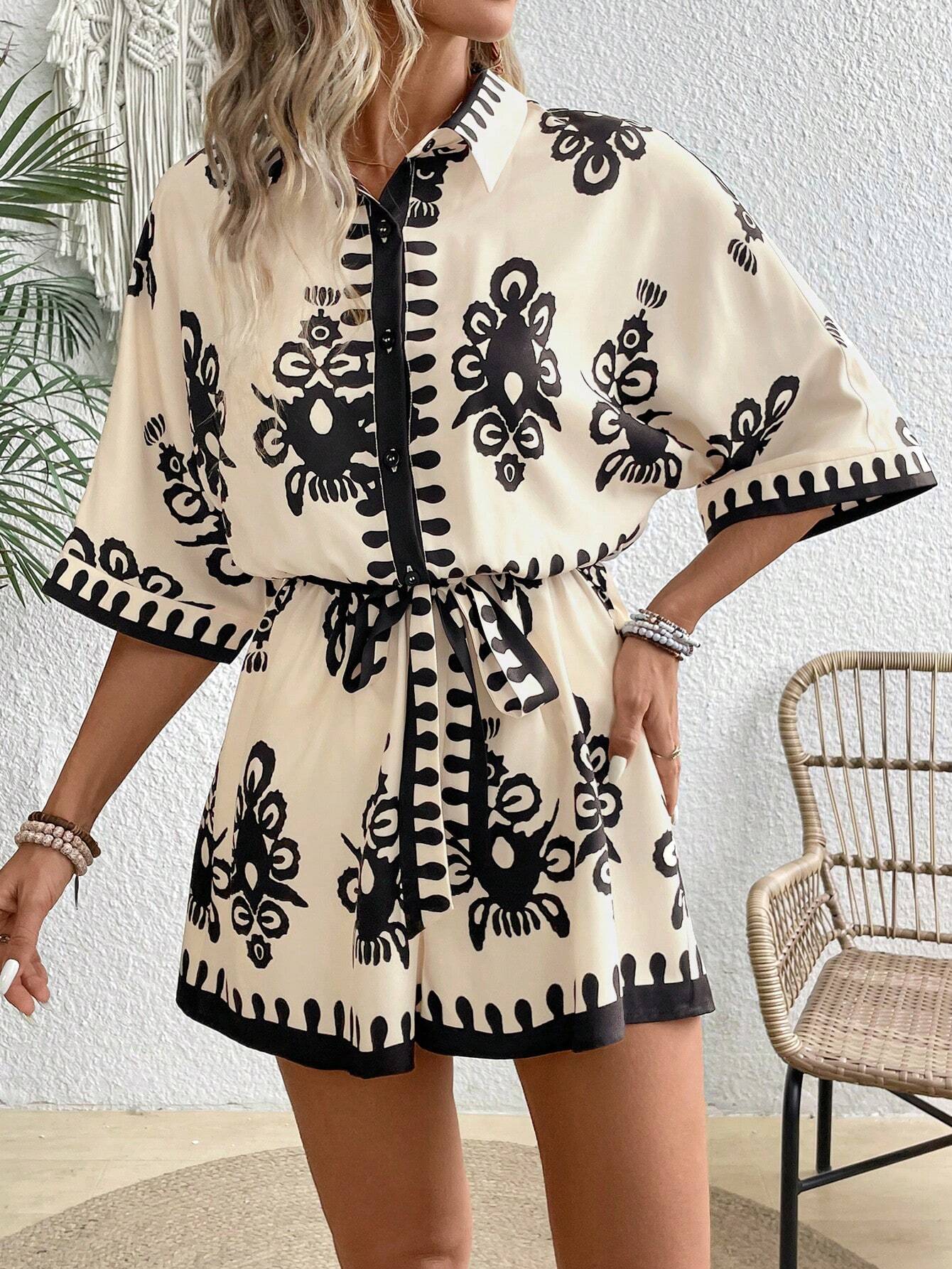 Tribal Print Shirt Romper