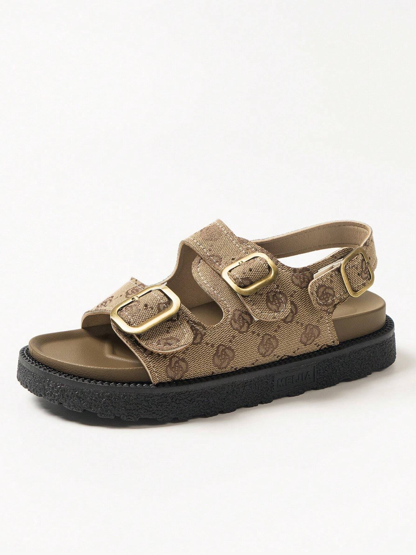 Textured Buckle Slide Sandals