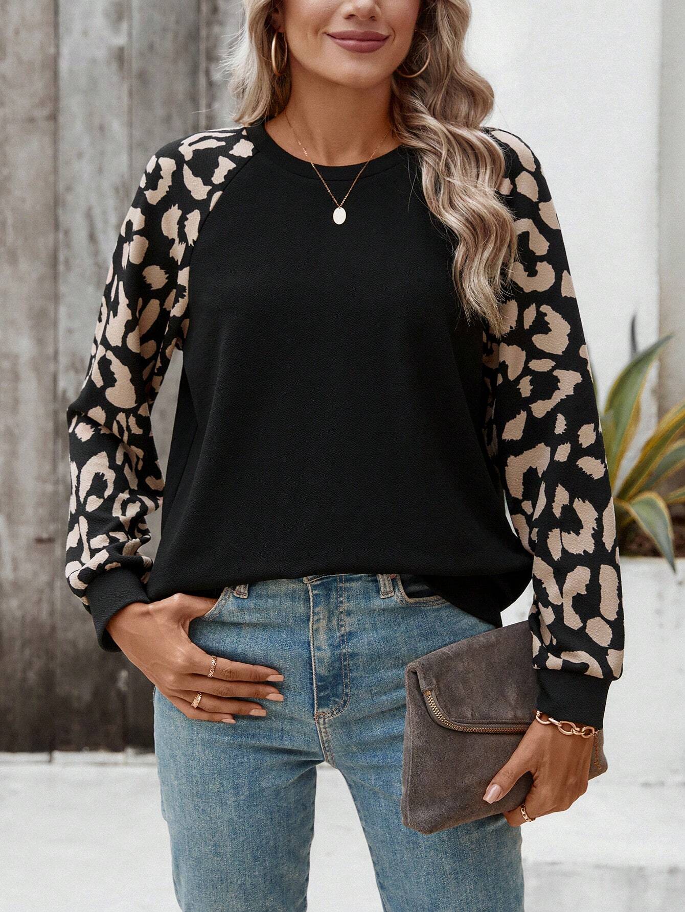 Leopard Sleeve Pullover