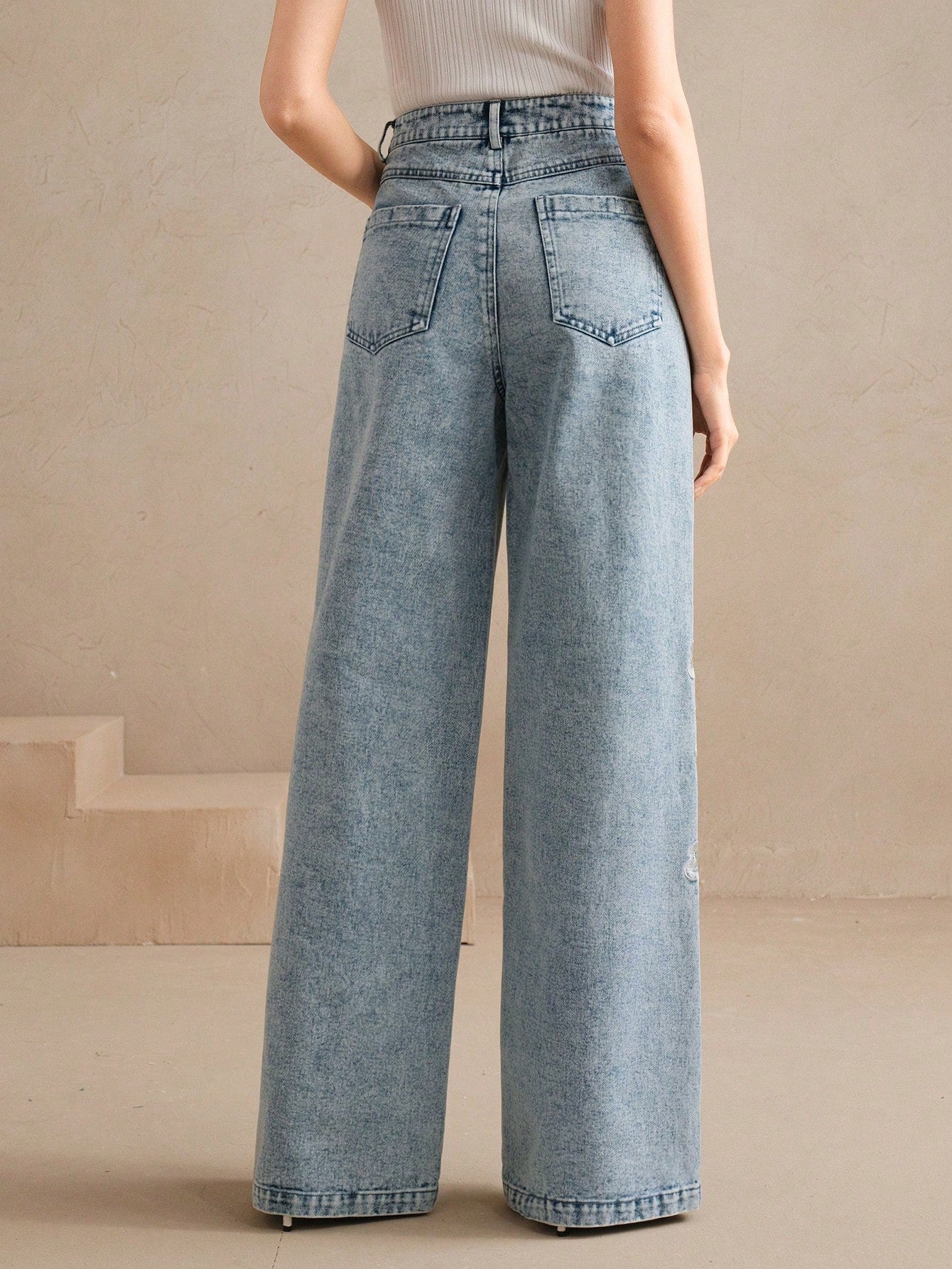Floral Embroidered Wide-Leg Jeans