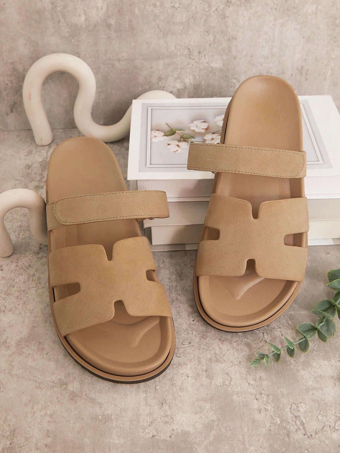 tan suede comfort slides