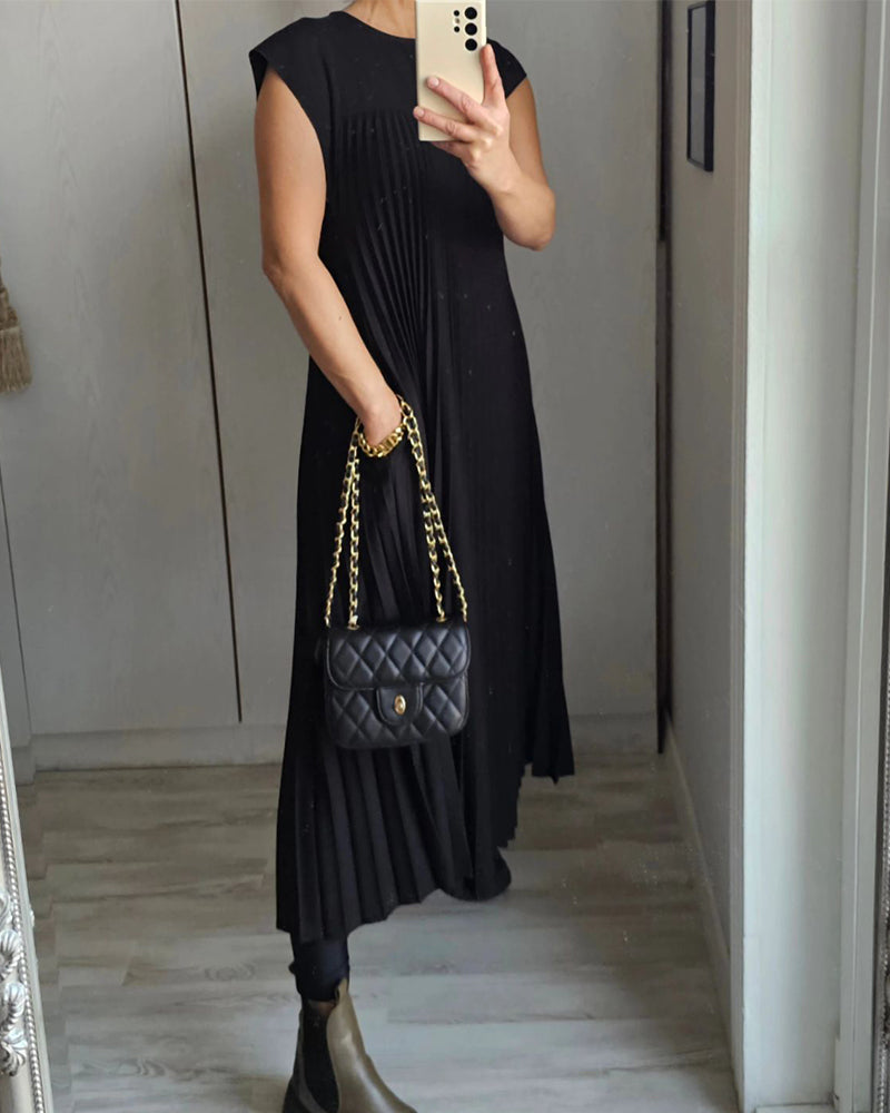 Pleated Sleeveless Dress