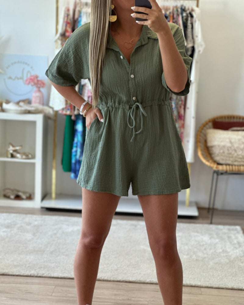 PleatEase Collared Jumpsuit