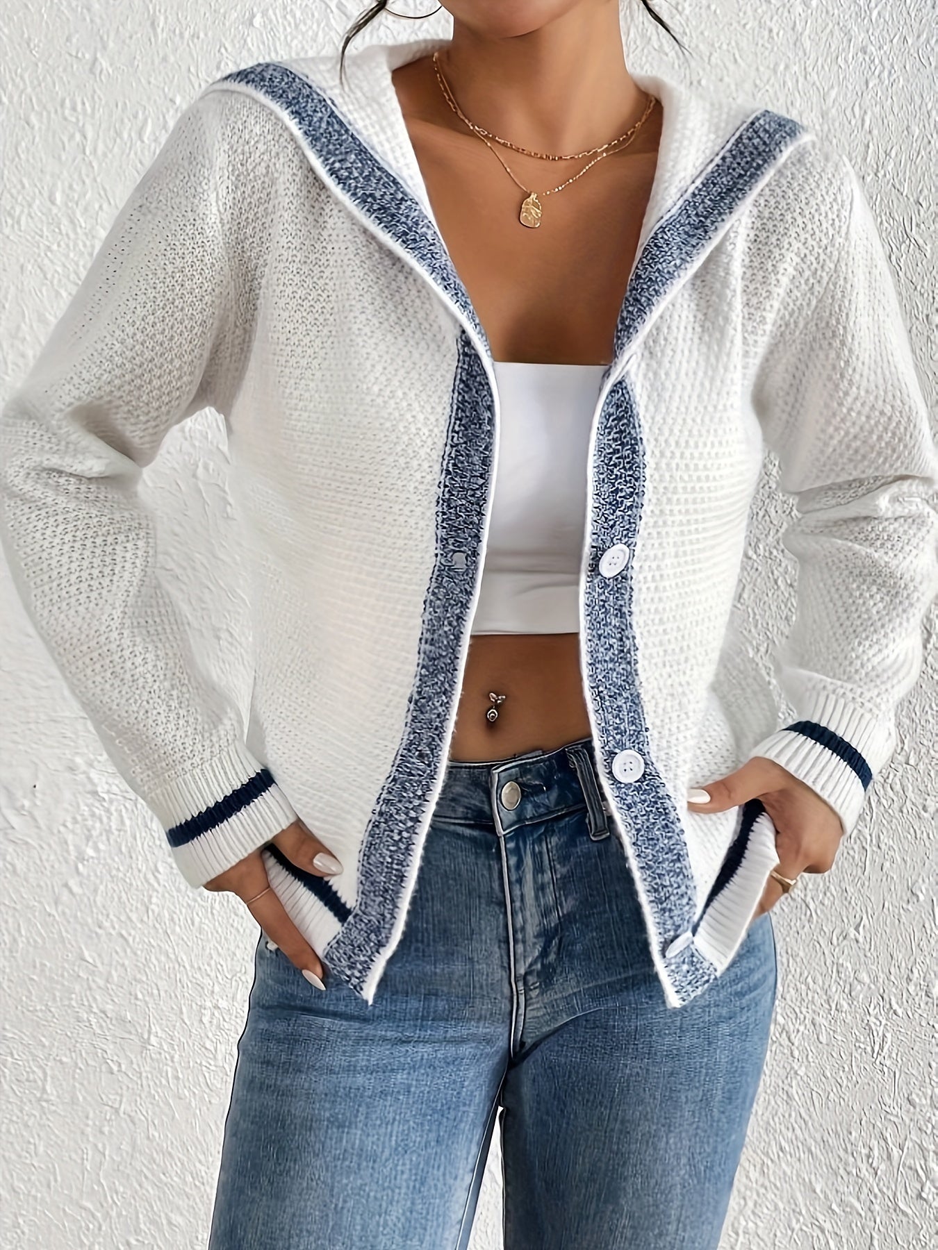 Varsity Trim Hooded Cardigan