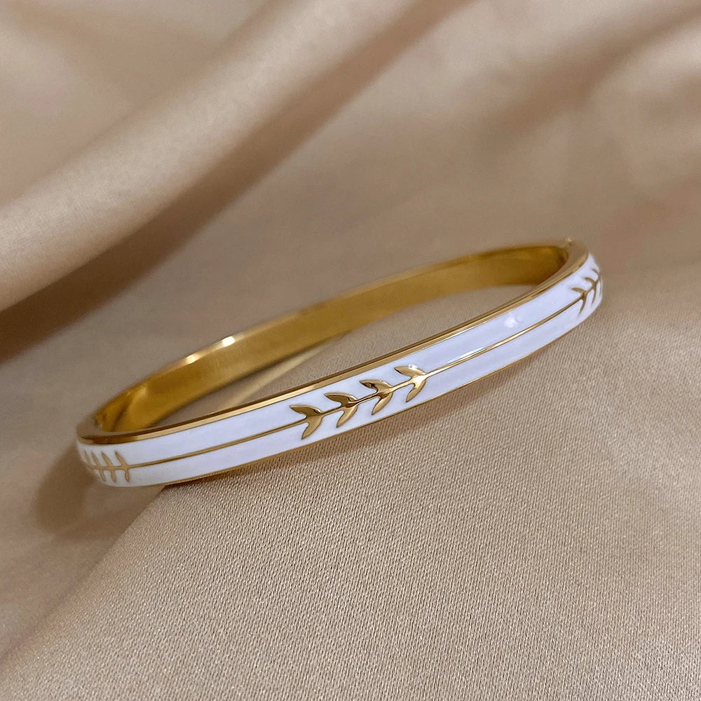 White Enamel Laurel Bangle