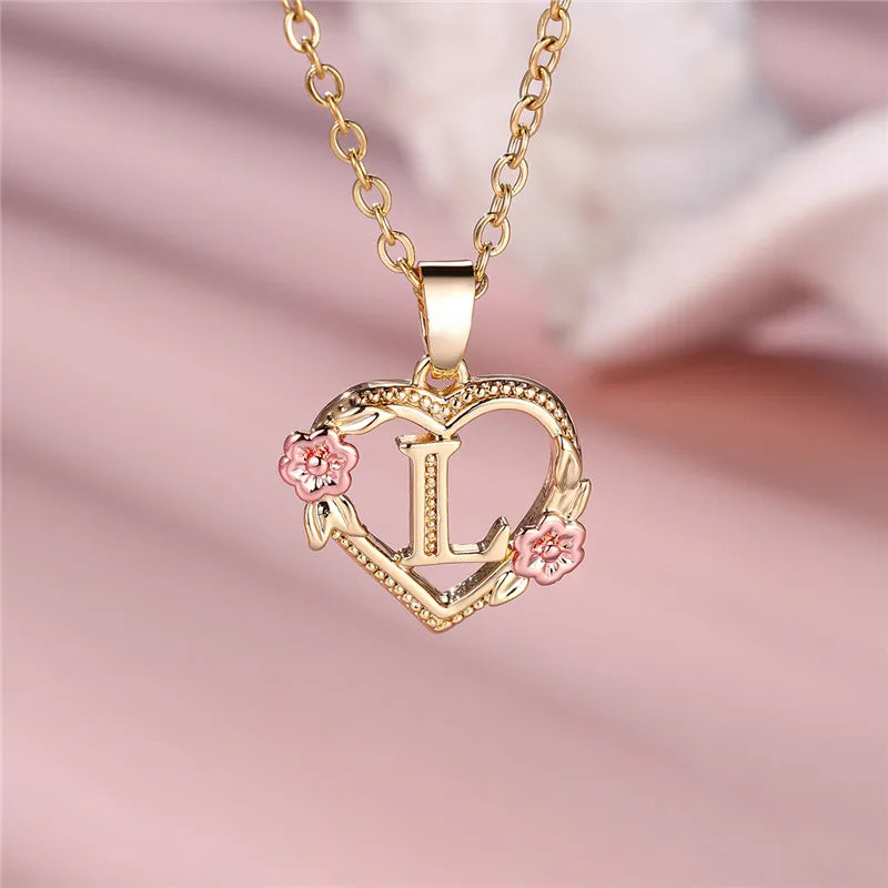 Letter Flower Pendant Necklace