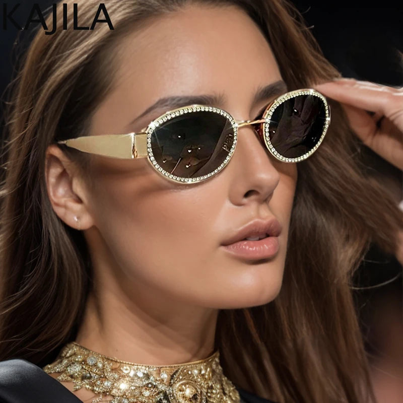 Gold Crystal Oval Sunglasses