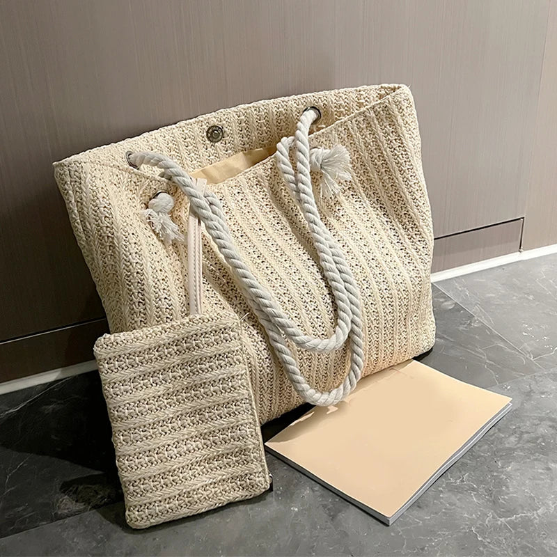Rope Handle Knit Tote Set