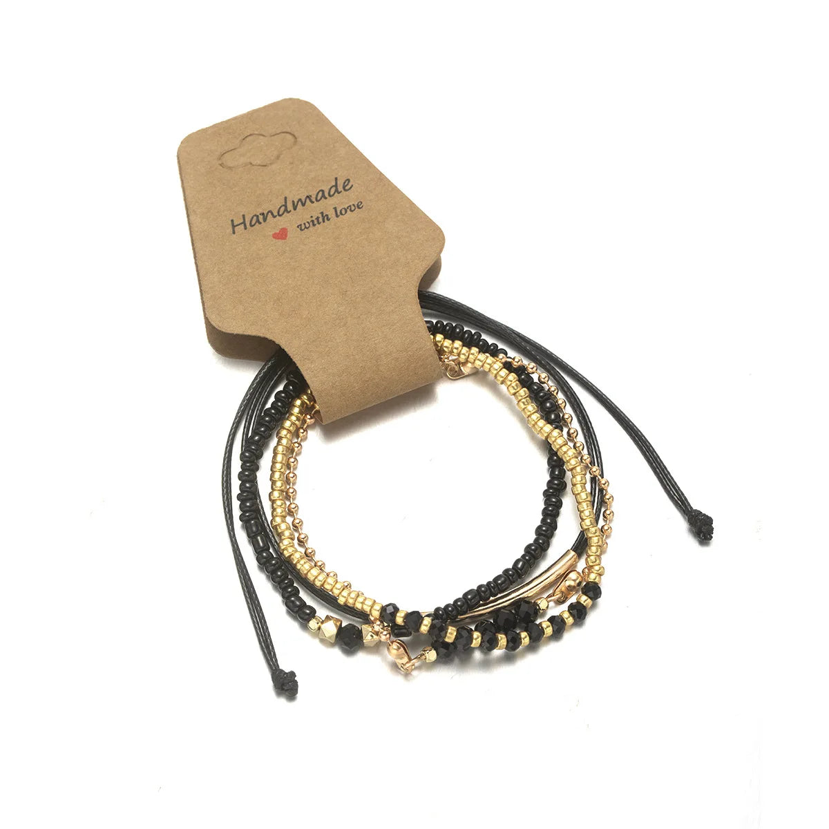 Black & Gold Beaded Bracelet Set