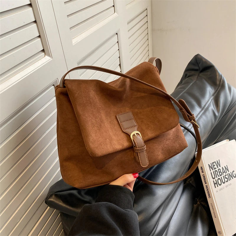 Vintage Buckle Suede Crossbody