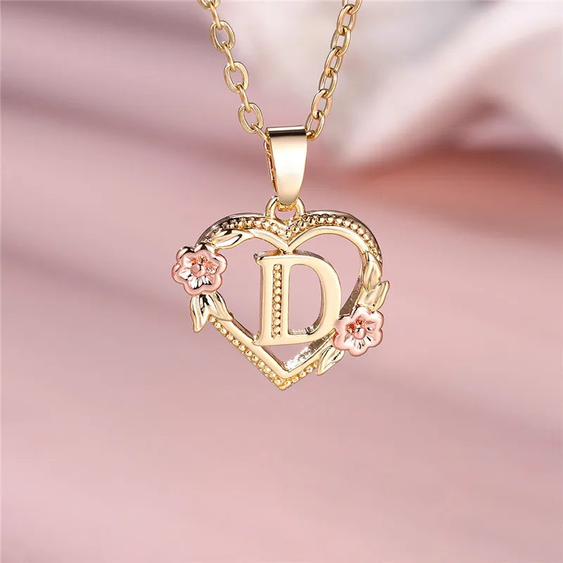 Letter Flower Pendant Necklace