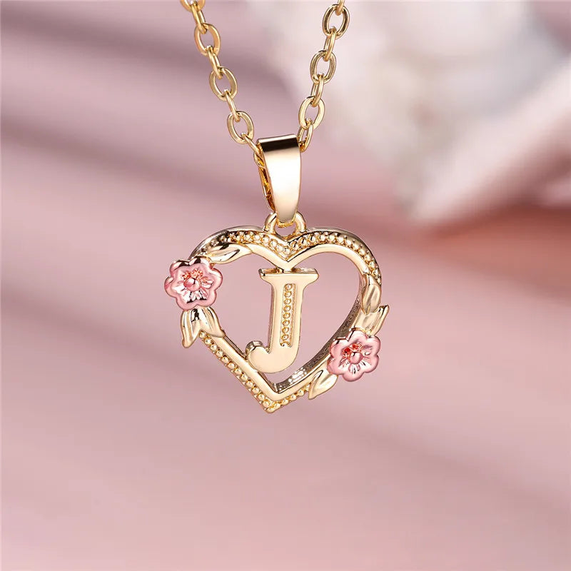 Letter Flower Pendant Necklace