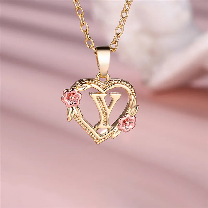 Letter Flower Pendant Necklace