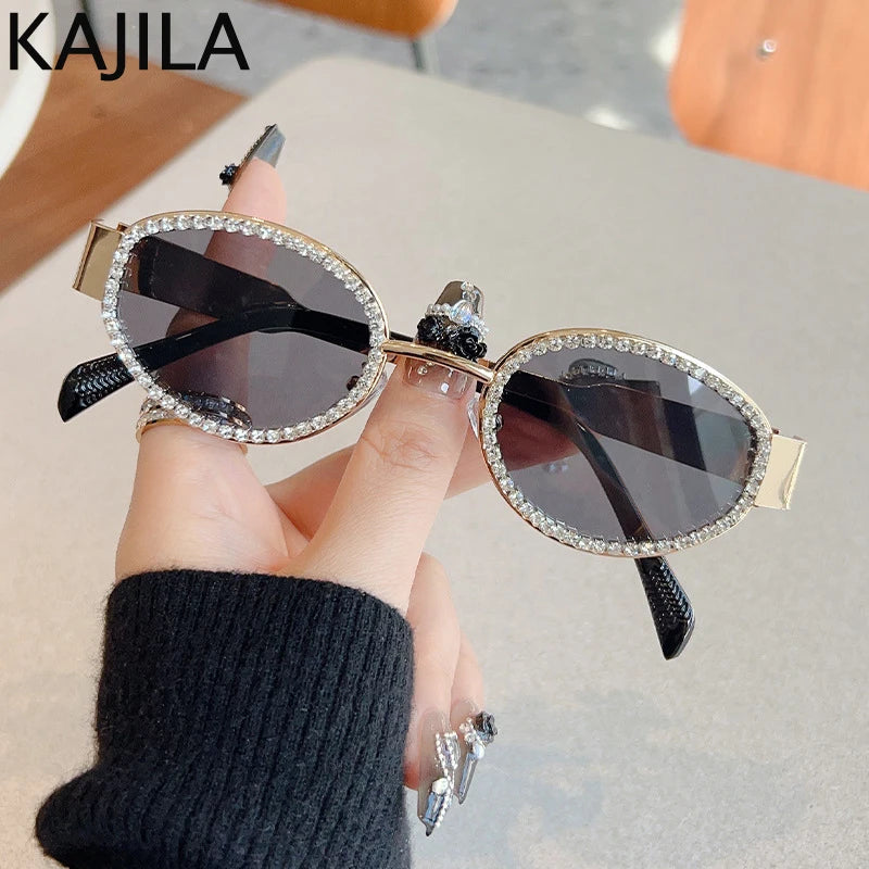 Gold Crystal Oval Sunglasses