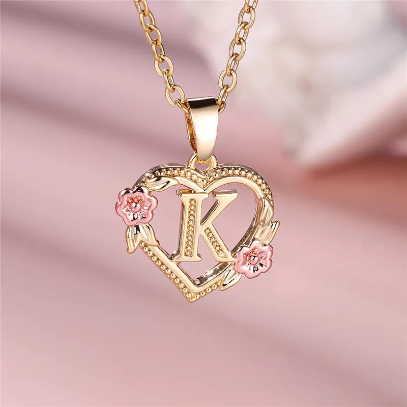 Letter Flower Pendant Necklace