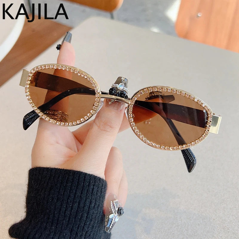 Gold Crystal Oval Sunglasses