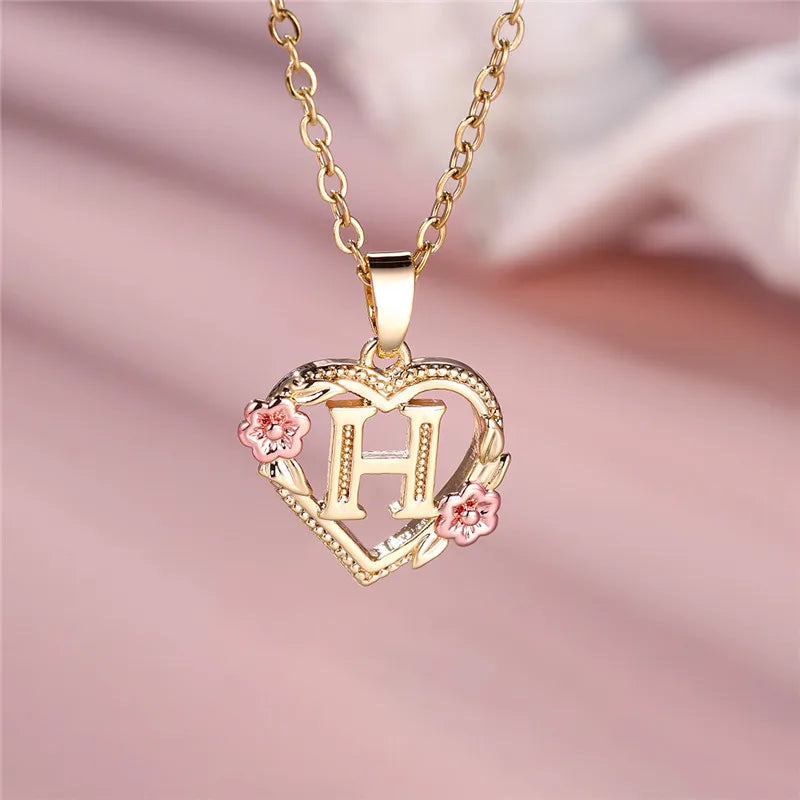 Letter Flower Pendant Necklace