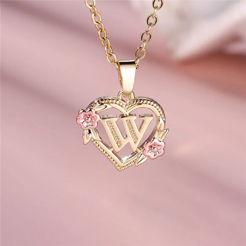 Letter Flower Pendant Necklace