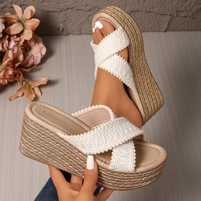 Boho Woven Platform Slides
