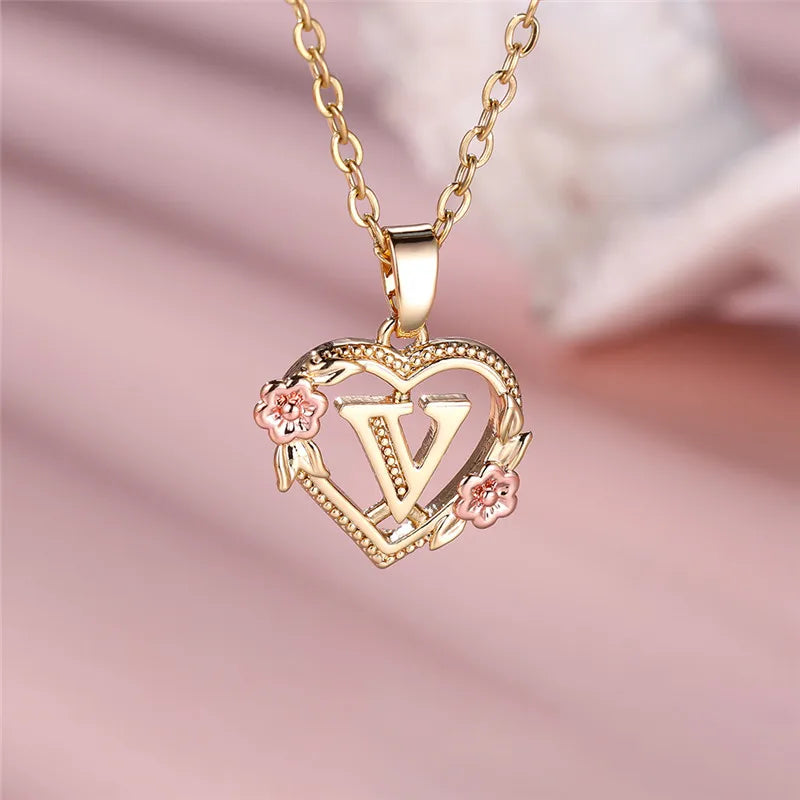 Letter Flower Pendant Necklace