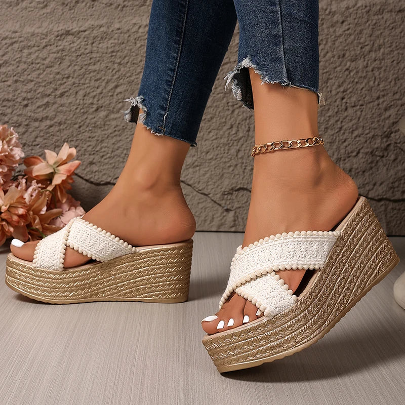 Boho Woven Platform Slides