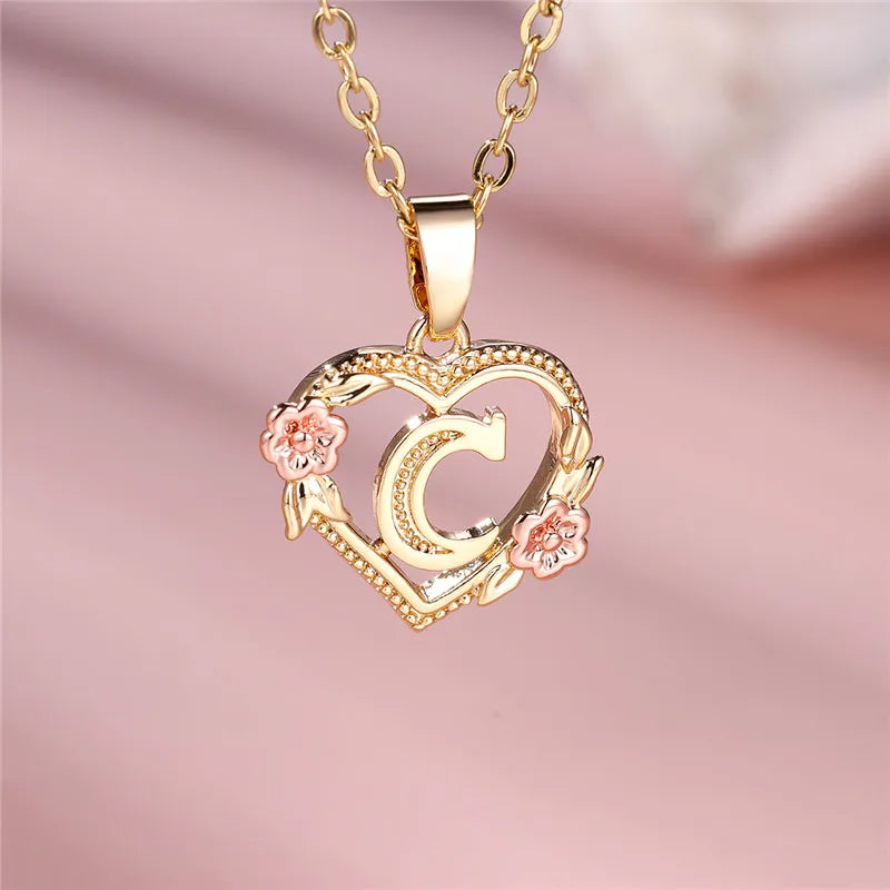 Letter Flower Pendant Necklace
