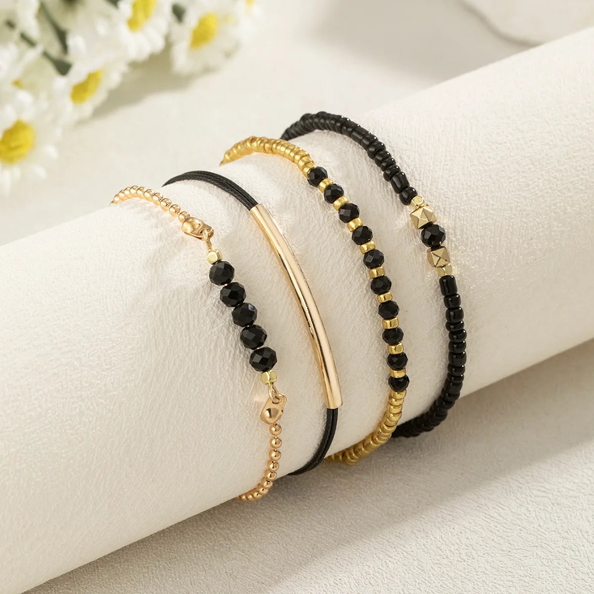 Black & Gold Beaded Bracelet Set