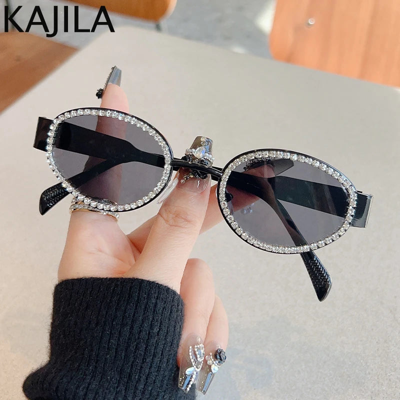 Gold Crystal Oval Sunglasses