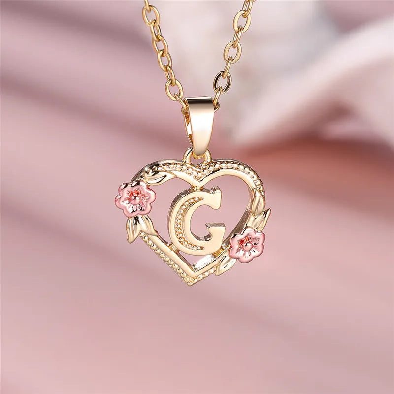 Letter Flower Pendant Necklace