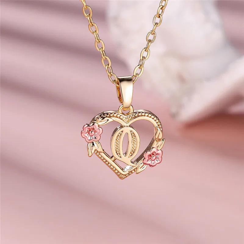 Letter Flower Pendant Necklace