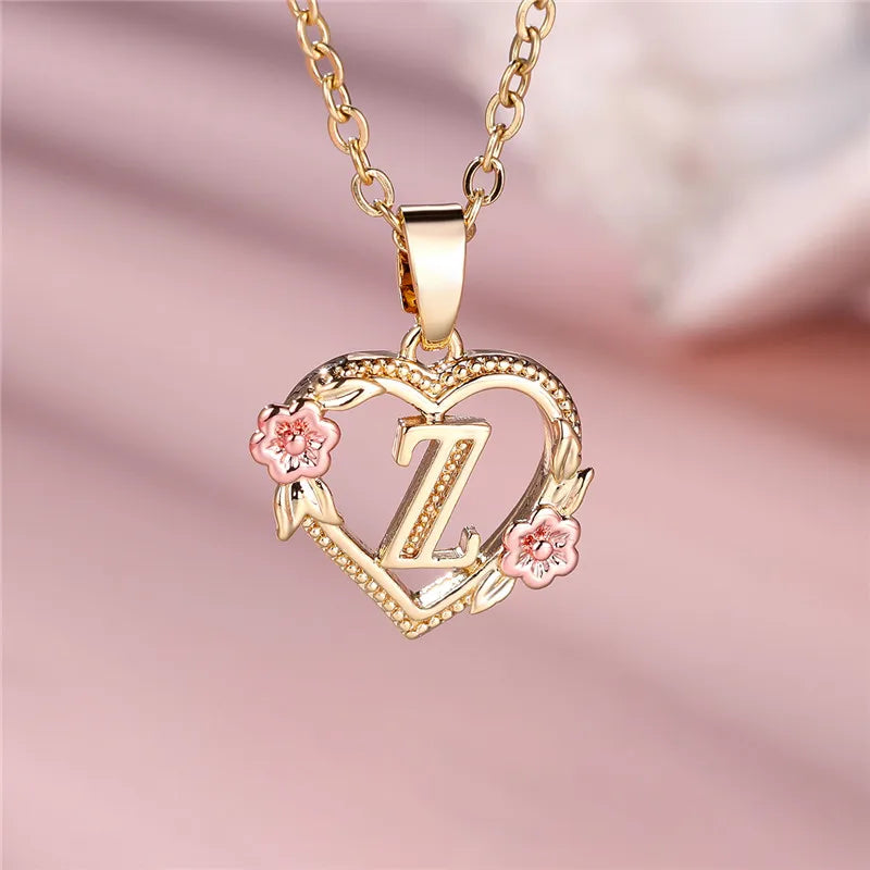 Letter Flower Pendant Necklace