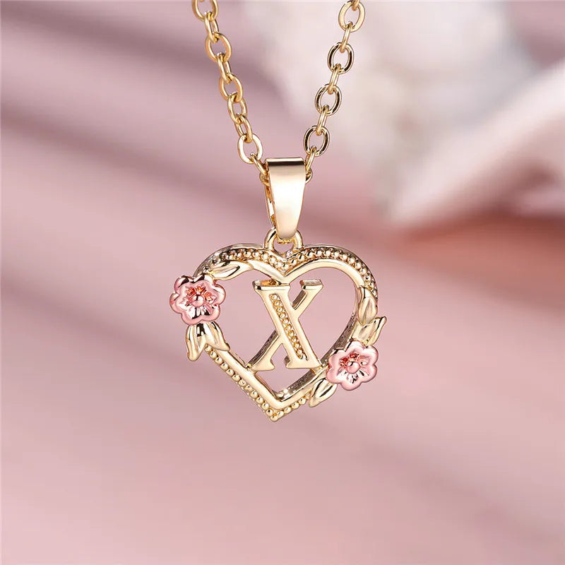 Letter Flower Pendant Necklace
