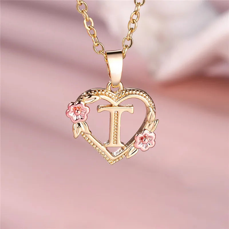 Letter Flower Pendant Necklace