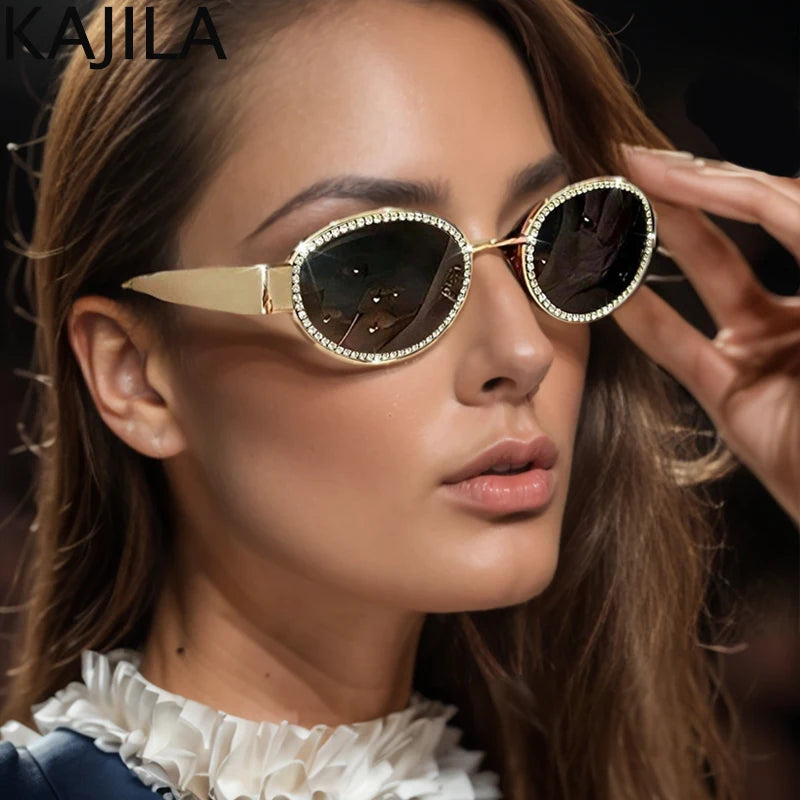 Gold Crystal Oval Sunglasses