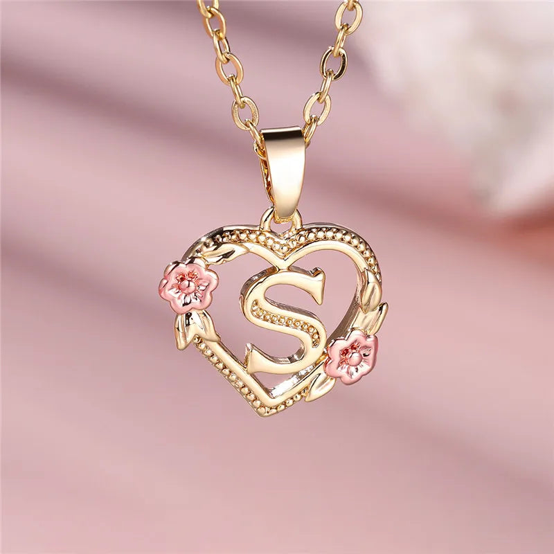 Letter Flower Pendant Necklace