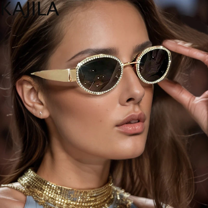 Gold Crystal Oval Sunglasses