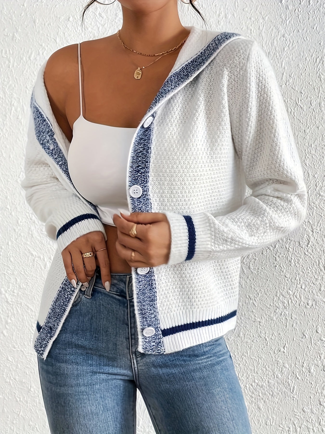 Varsity Trim Hooded Cardigan