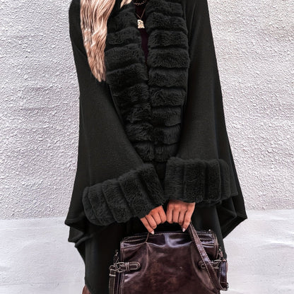 Faux Fur Trimmed Cape Wrap
