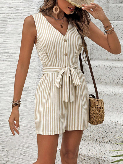 Striped Belted Romper