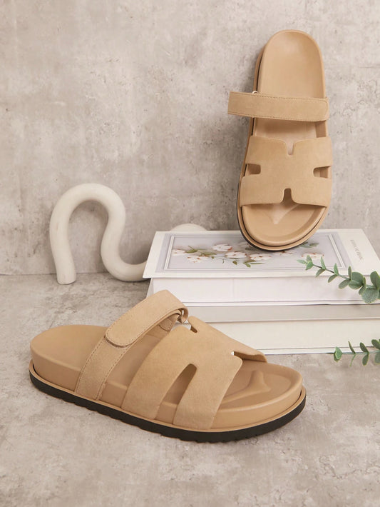 tan suede comfort slides