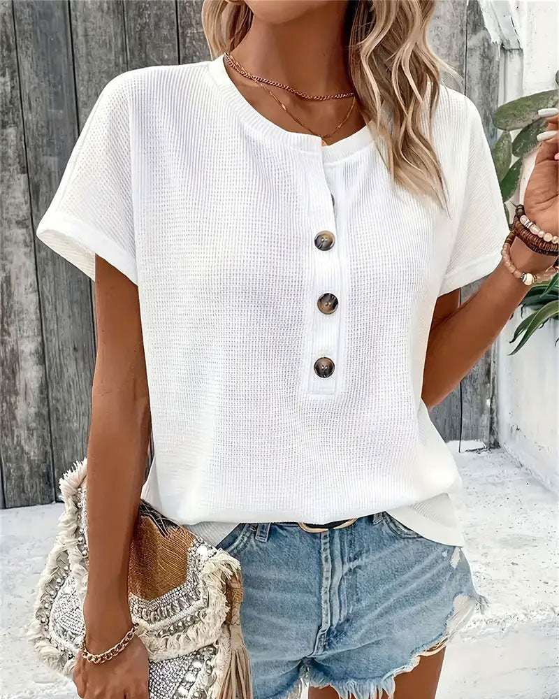Buttoned Knit Comfort Tee