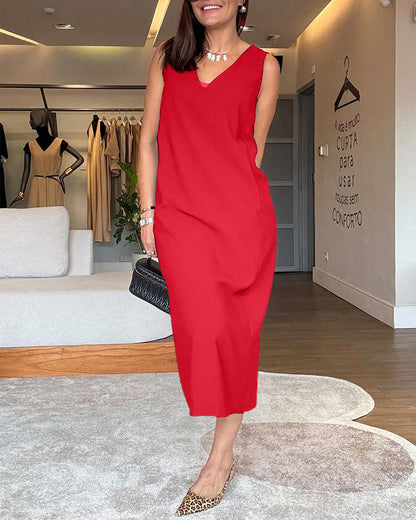 Solana V-Neck Split Hem Dress