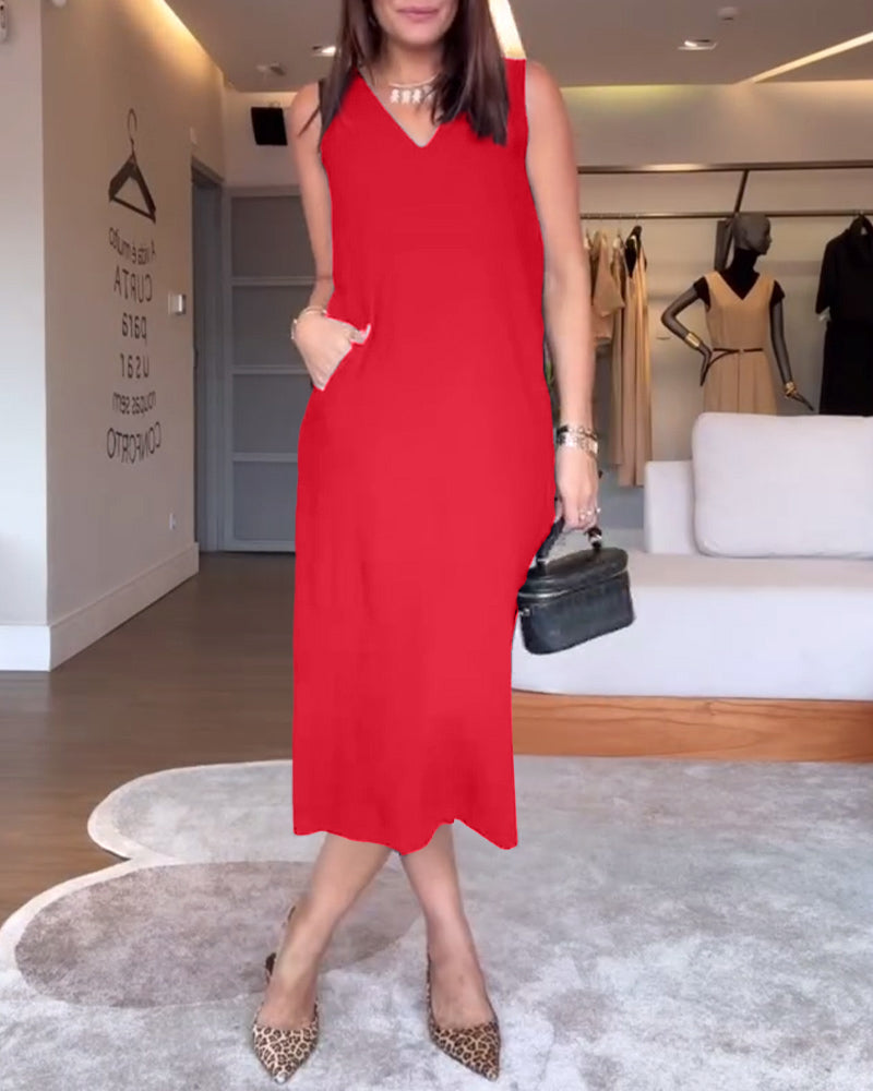 Solana V-Neck Split Hem Dress