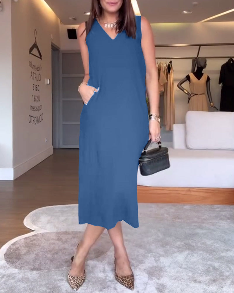 Solana V-Neck Split Hem Dress
