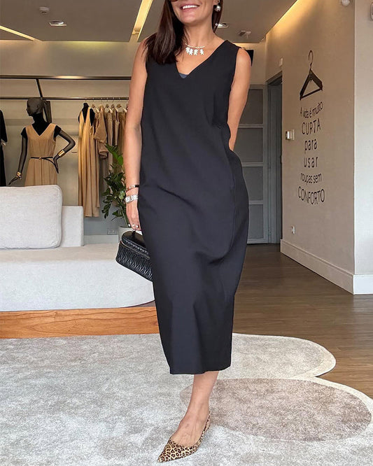 Solana V-Neck Split Hem Dress